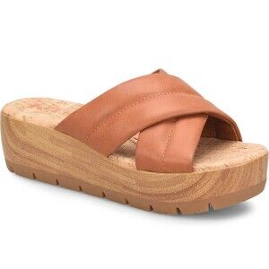 NIB Kork Ease Faithe Platform Sandals Women's Size 9 M Tan Leather Straps Wood